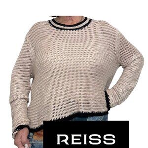 Reiss Women's Cream Sweater with Black Trim linen and viscose - size large